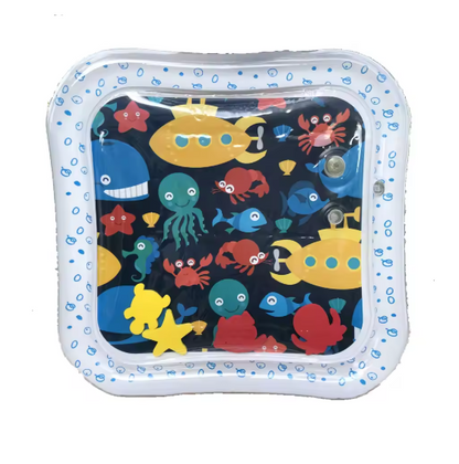 Inflatable pool with ocean-themed design on a white background